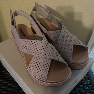 New Clarks wedges. Cork wedge. Sand color. Size 8M